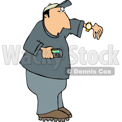 And Checking The Time On His Wrist Watch Clipart   Dennis Cox  4959