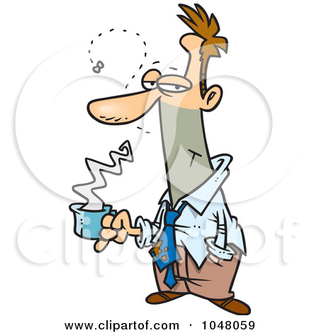 Clip Art Illustration Of A Cartoon Stinky Businessman Holding Coffee
