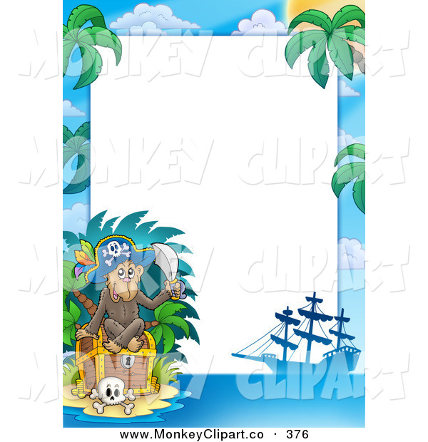 Clip Art Of A Cute Pirate Monkey Treasure Chest And Ship Border    