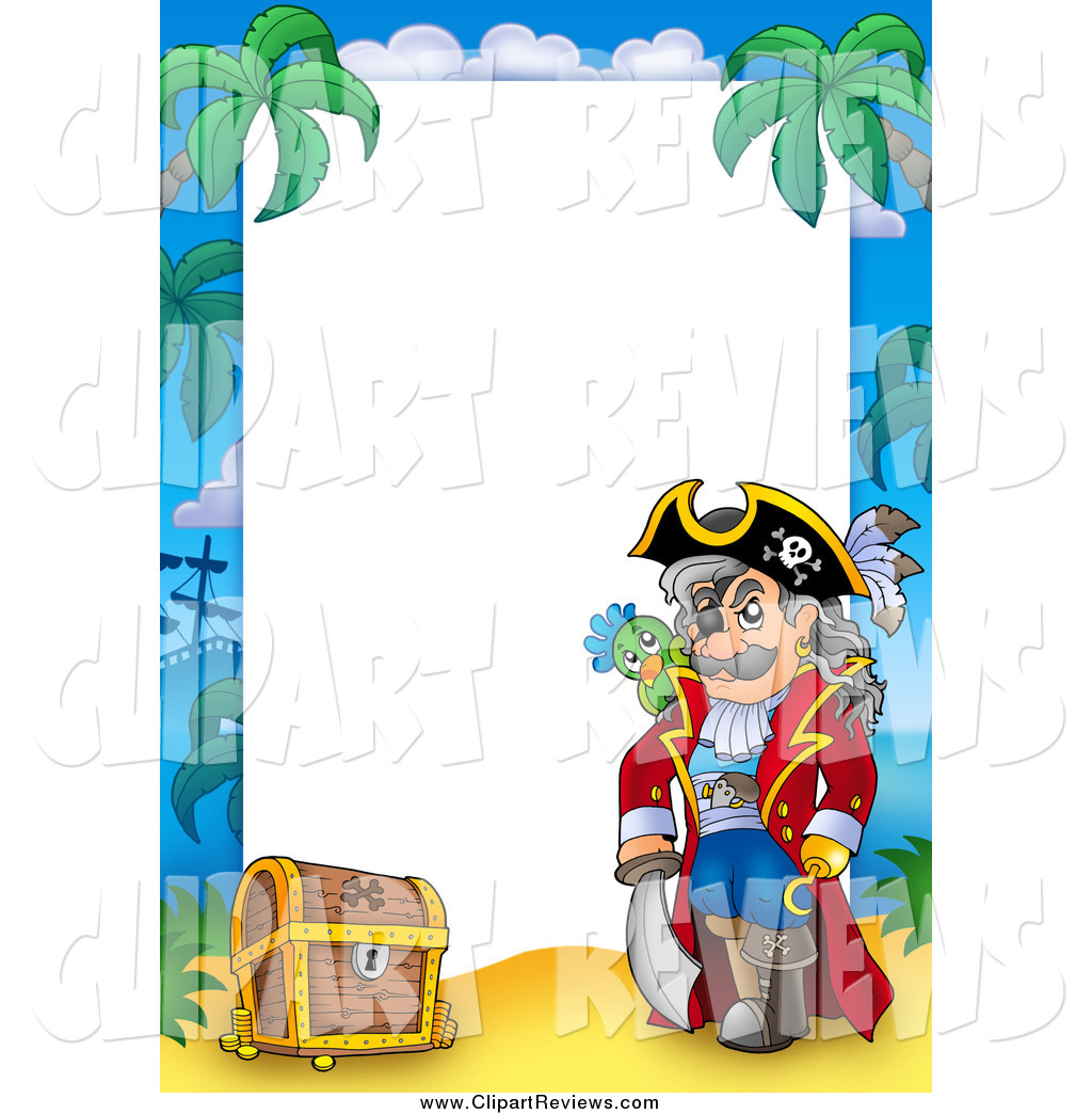 Clip Art Of A Pirate And Treasure Chest Border Around White By    