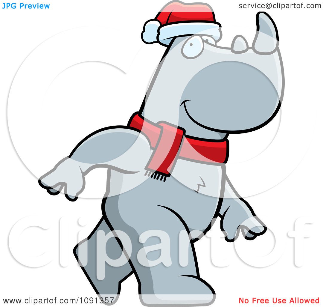 Clipart Walking Christmas Rhino   Royalty Free Vector Illustration By