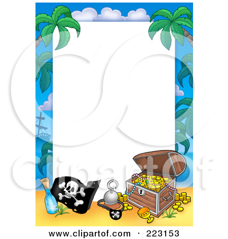 Free  Rf  Clipart Illustration Of A Pirate And Treasure Chest Border