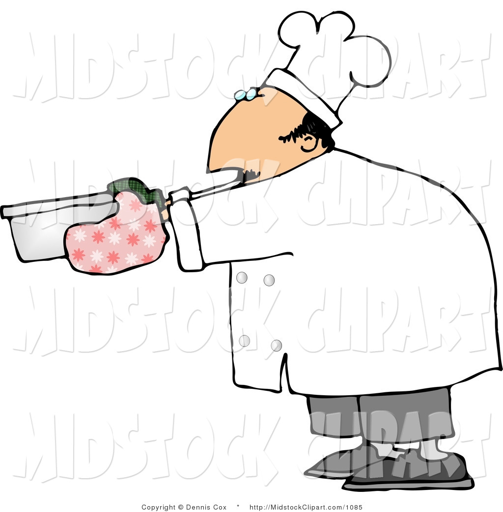Larger Preview  Clip Art Of A Male Cook In White Wearing Oven Mitts
