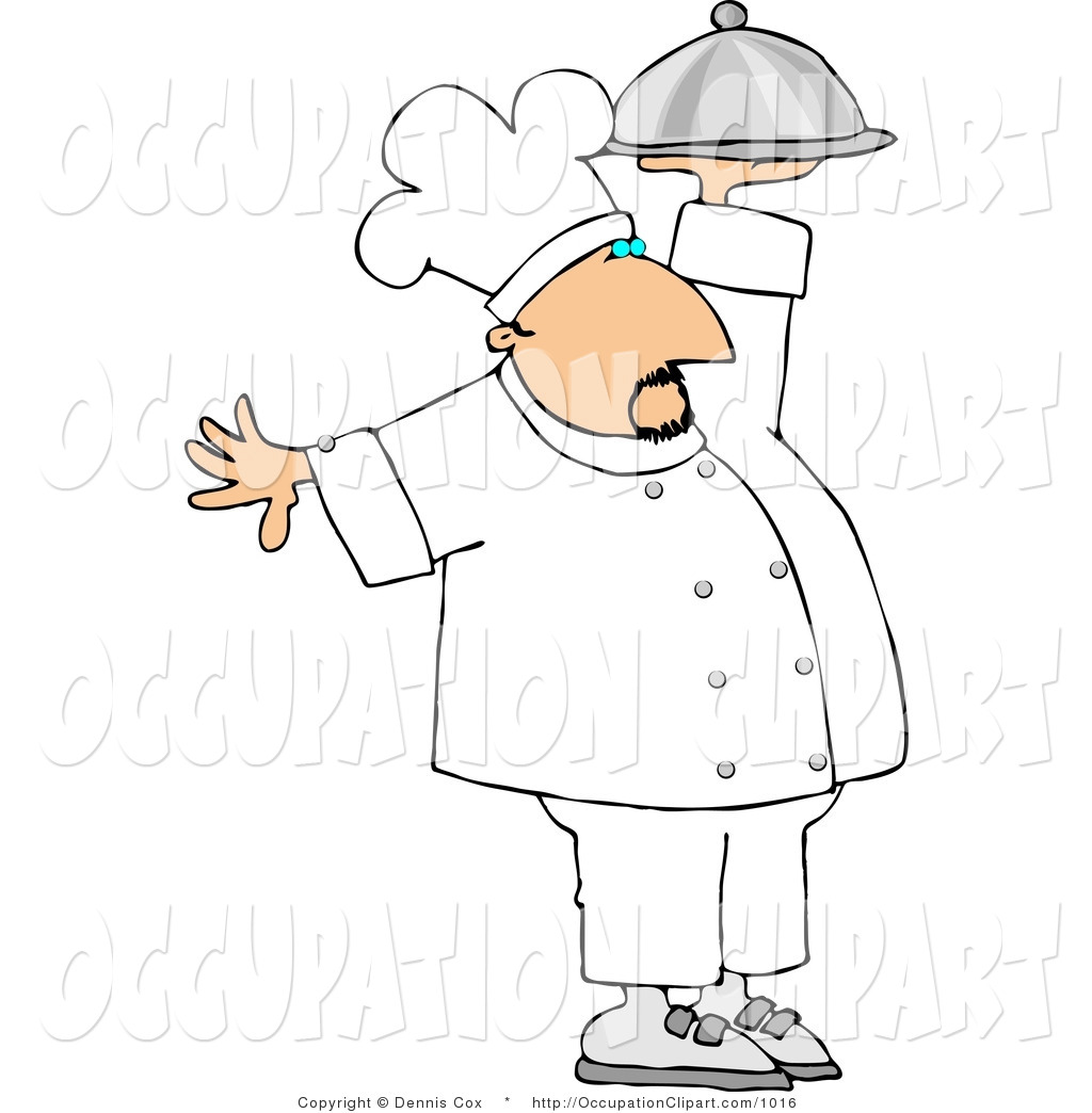 Male Chef Carrying A Covered Serving Plate Over His Head By Djart