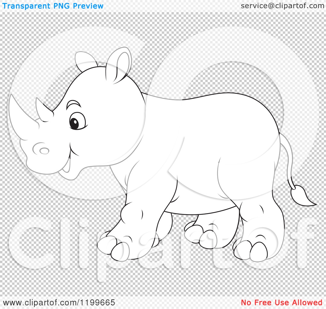 Of A Black And White Cute Rhino Walking   Royalty Free Vector Clipart