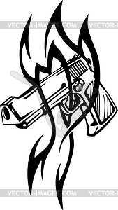 Pistol Tribal Tattoo   Vector Image