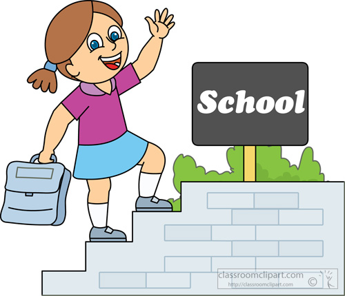 School   Girl Walking Up Stair To Go To School   Classroom Clipart