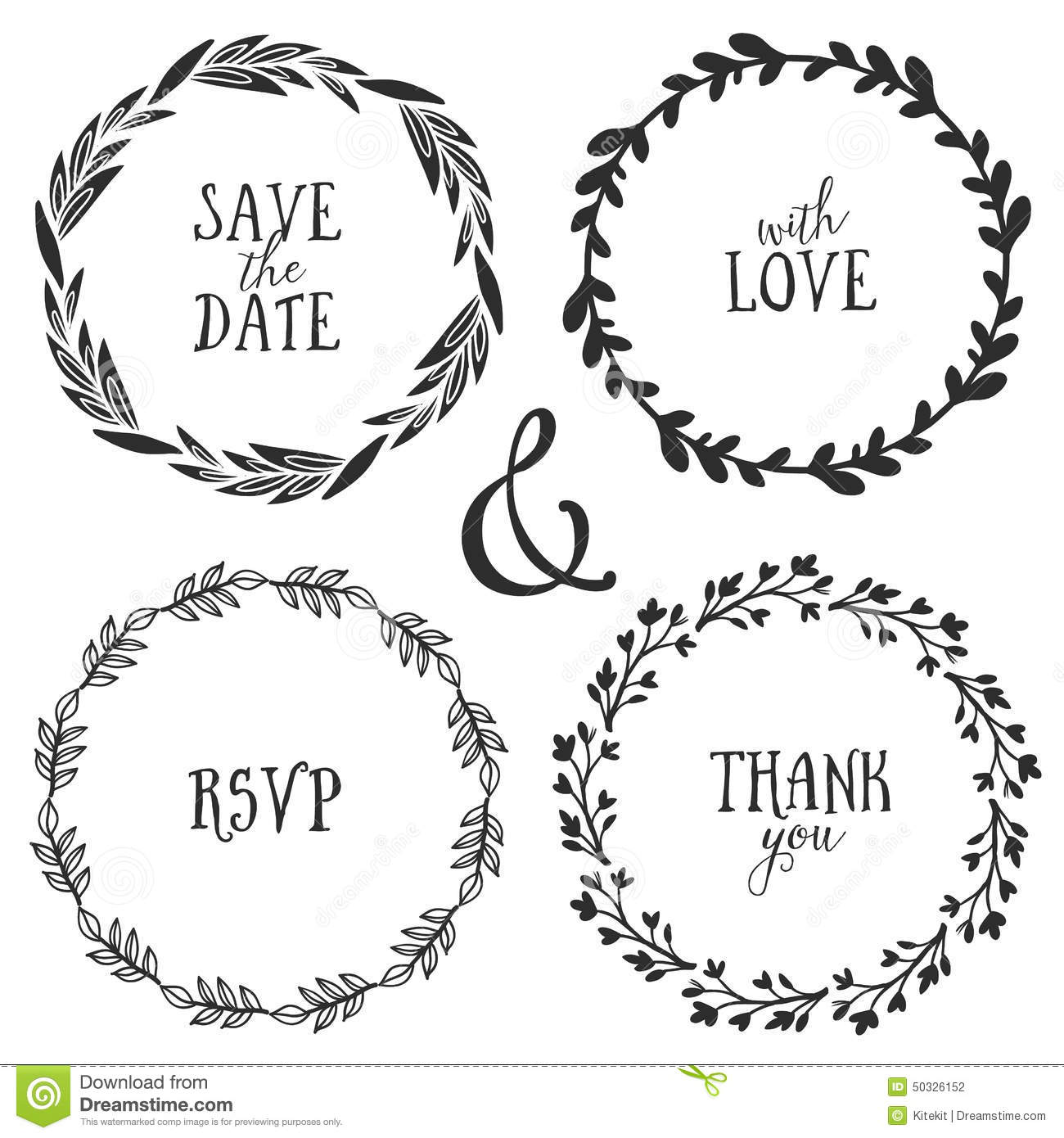Stock Vector  Hand Drawn Rustic Vintage Wreaths With Lettering  Floral