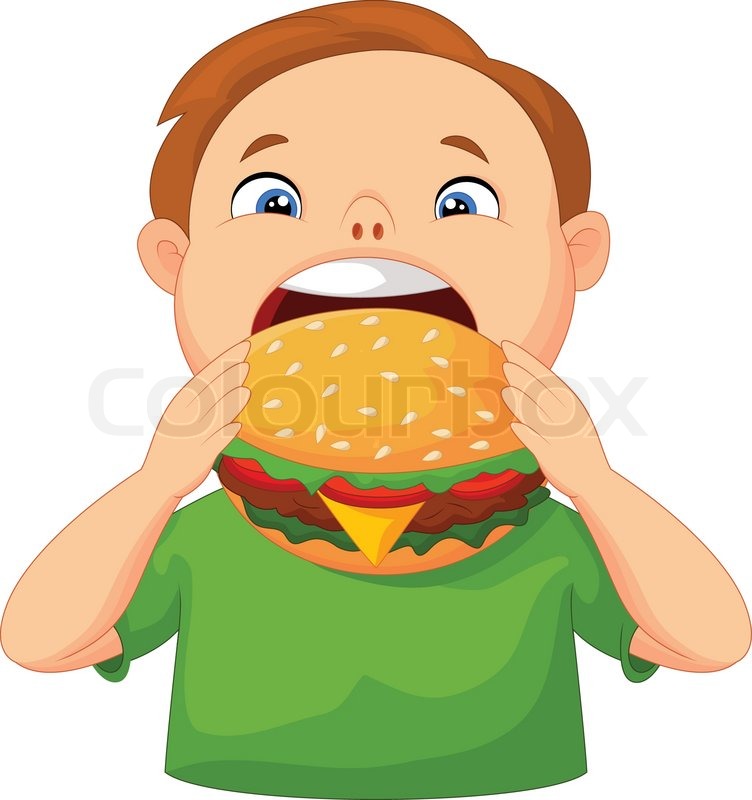 Vector Illustration Of Cartoon Boy Eating Burger   Vector   Colourbox