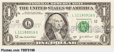 Vector United States  Us  One Dollar Bill Stock Photo