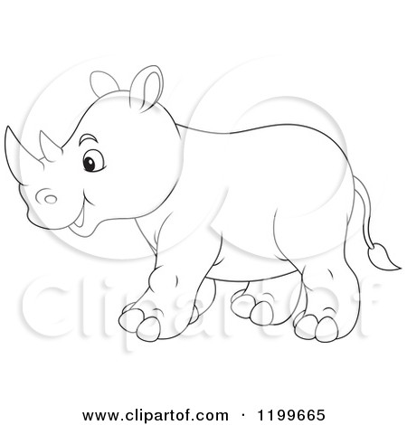 White Cute Rhino Walking   Royalty Free Vector Clipart By Alex Bannykh
