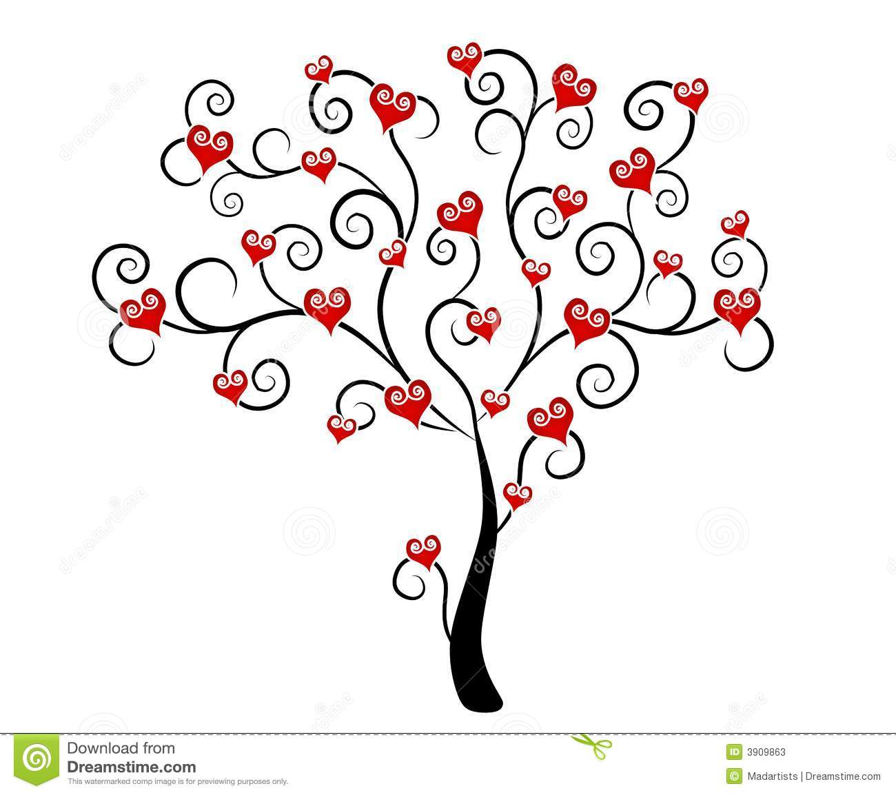 Clip Art Illustration Featuring A Tree Blooming With Decorative Red
