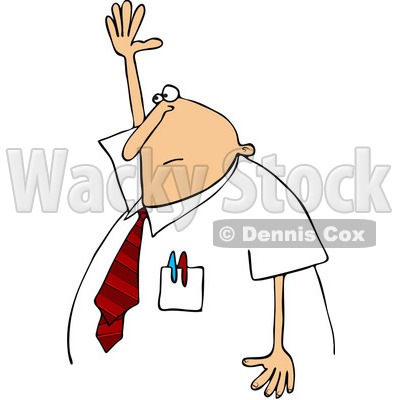 Clipart Chubby Businessman Raising His Hand To Ask A Question
