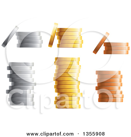 Clipart Of 3d Stacks Of Silver Gold And Bronze Coins   Royalty Free