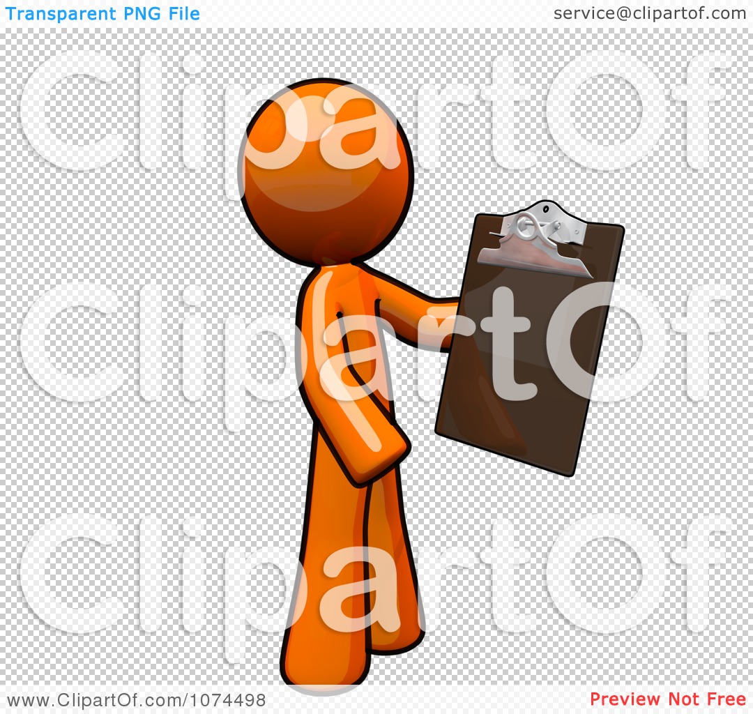 Clipart Orange Man Holding A Clipboard   Royalty Free Illustration By