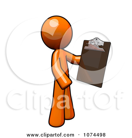 Clipart Orange Man Holding A Clipboard   Royalty Free Illustration By