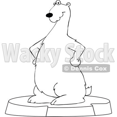 Clipart Outlined Cartoon Polar Bear Standing On An Ice Berg   Royalty