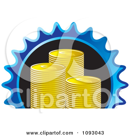 Clipart Stacks Of Gold Dollar Coins In A Blue Gear   Royalty Free