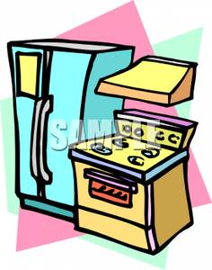 Colorful Cartoon Of Kitchen Appliances   Royalty Free Clipart Picture