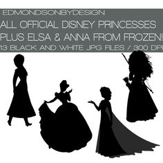Disney Princess Silhouette Jpg Black And White Clip Art Icons On Etsy