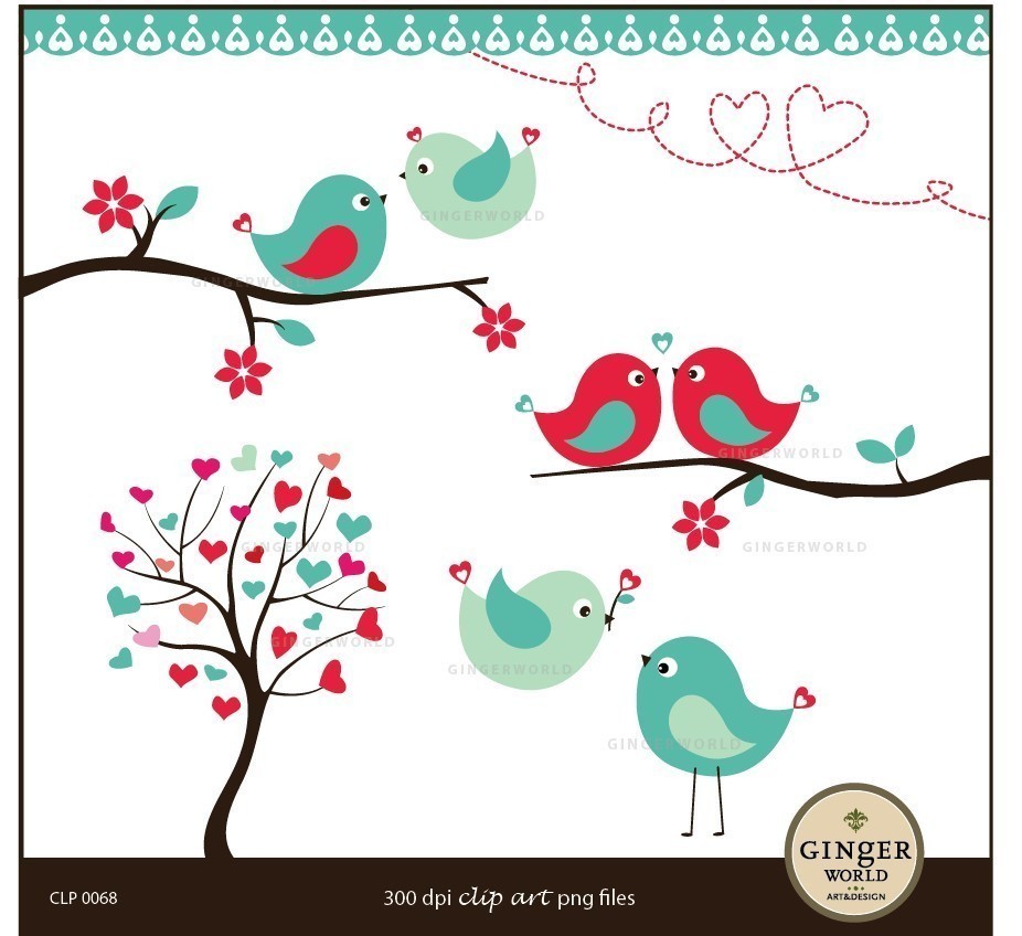 Georgette S Blog  Kissing Love Birds Forest Clipart Digital File