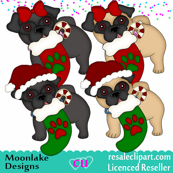 Personal Use Christmas Clipart Christmas Graphics Cute Pug Clipart
