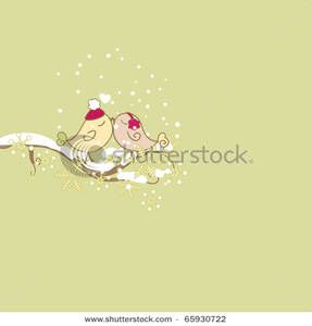 Two Birds Kissing On A Branch   Clipart