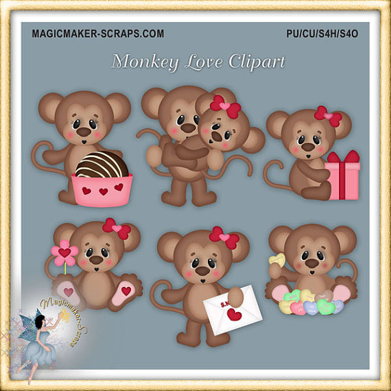 Valentine Clipart Monkey Love By Magicmakerscraps On Etsy