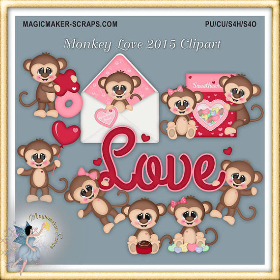 Valentine Love Monkey Clipart By Magicmakerscraps On Etsy