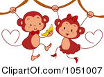 Vector Clip Art Illustration Of Two Valentine Monkeys Sharing A Banana