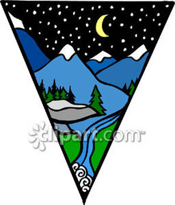 Capped Mountains Under A Starry Sky   Royalty Free Clipart Picture