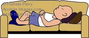 Clip Art Image Of A Cartoon Of A Dad Sleeping On A Couch