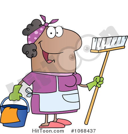 Clipart Friendly Black Female Maid   Royalty Free Vector Illustration