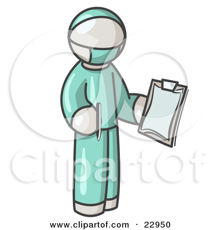 Clipart Illustration Of A White Surgeon Man In Green Scrubs Holding A