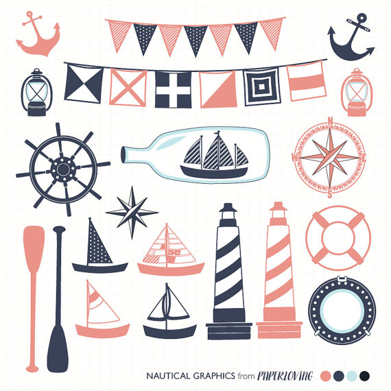 Nautical Clipart Navy Pink  Limited Commercial Use  Nautical Clip Art