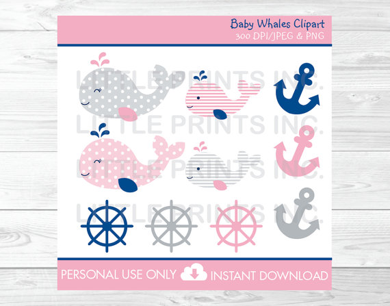 Pink Whale Clipart   Nautical Clipart Instant Download By Little