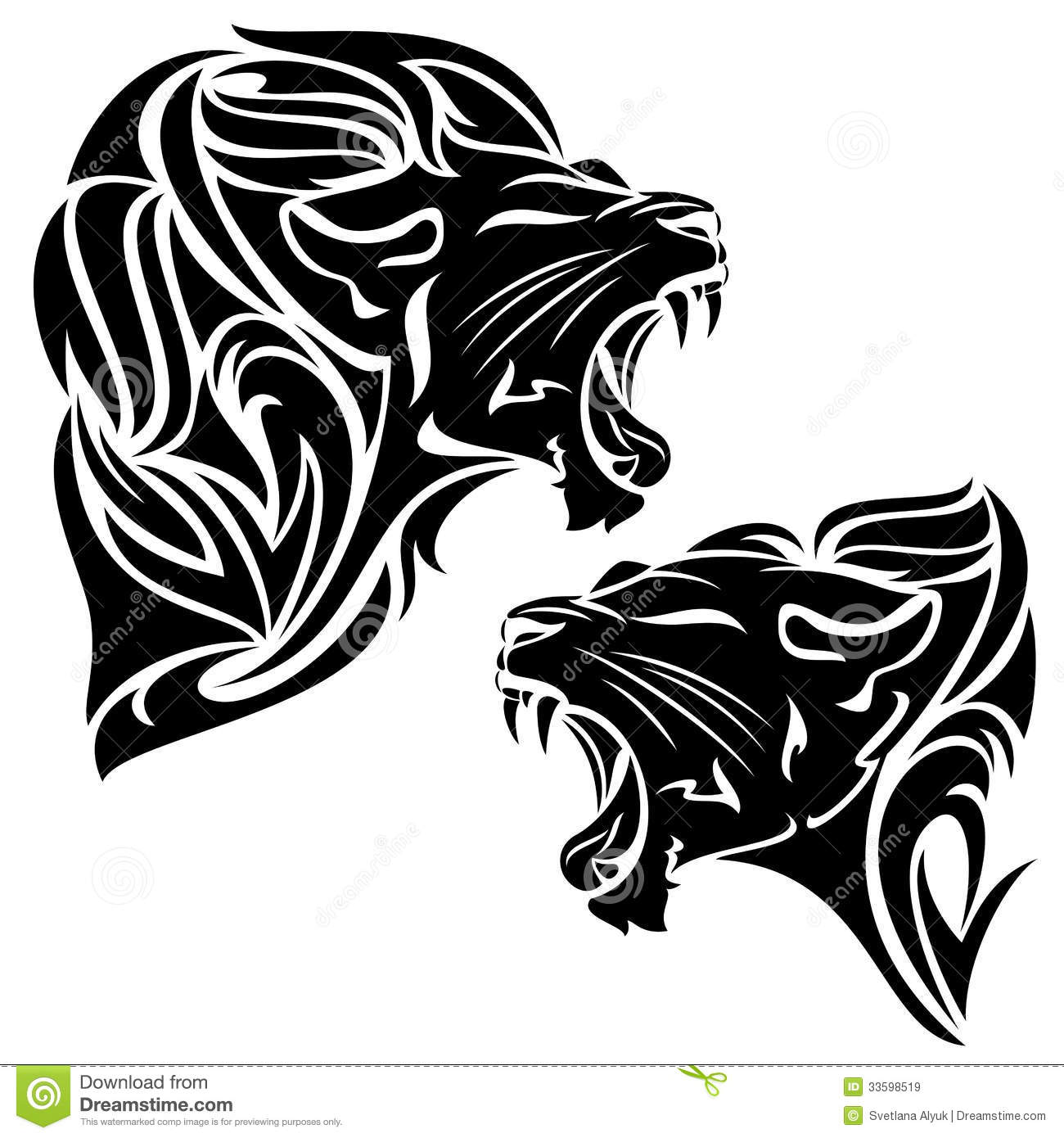 Roaring Lion And Panther Black And White Tribal Design