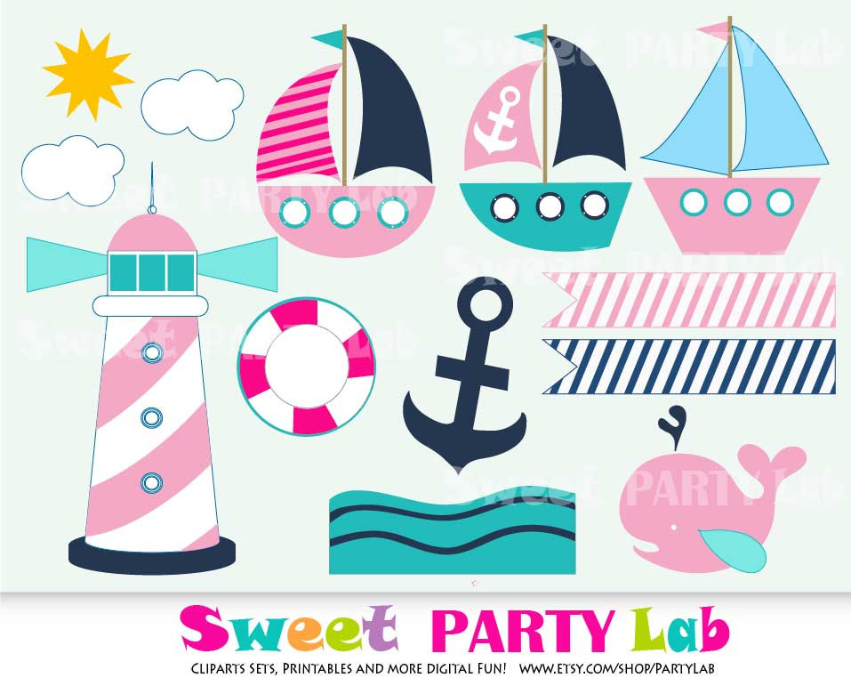Ship Clipart Pink Nautical Clipart Set Clip Art Set By Partymazing