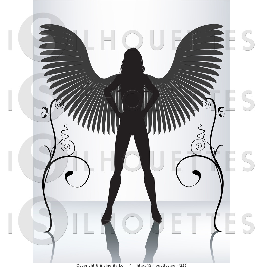 Silhouette Clipart Of A Silhouetted Black Female Angel Standing With