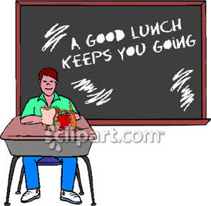 Teacher Eating Lunch In His Classroom   Royalty Free Clipart Picture