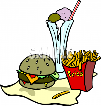 Clip Art Picture Of A Burger With Fries And An Ice Cream Float    