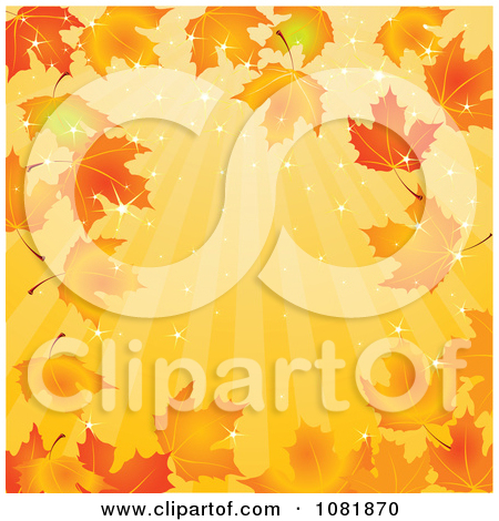 Clipart Autumn Background Of Sunshine Rays And Maple Leaves   Royalty
