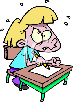 Clipart Picture Of A Little Girl Sweating Over A Test
