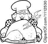 Happy Retro Black And White Chef Woman Holding A Roasted Tur    By    