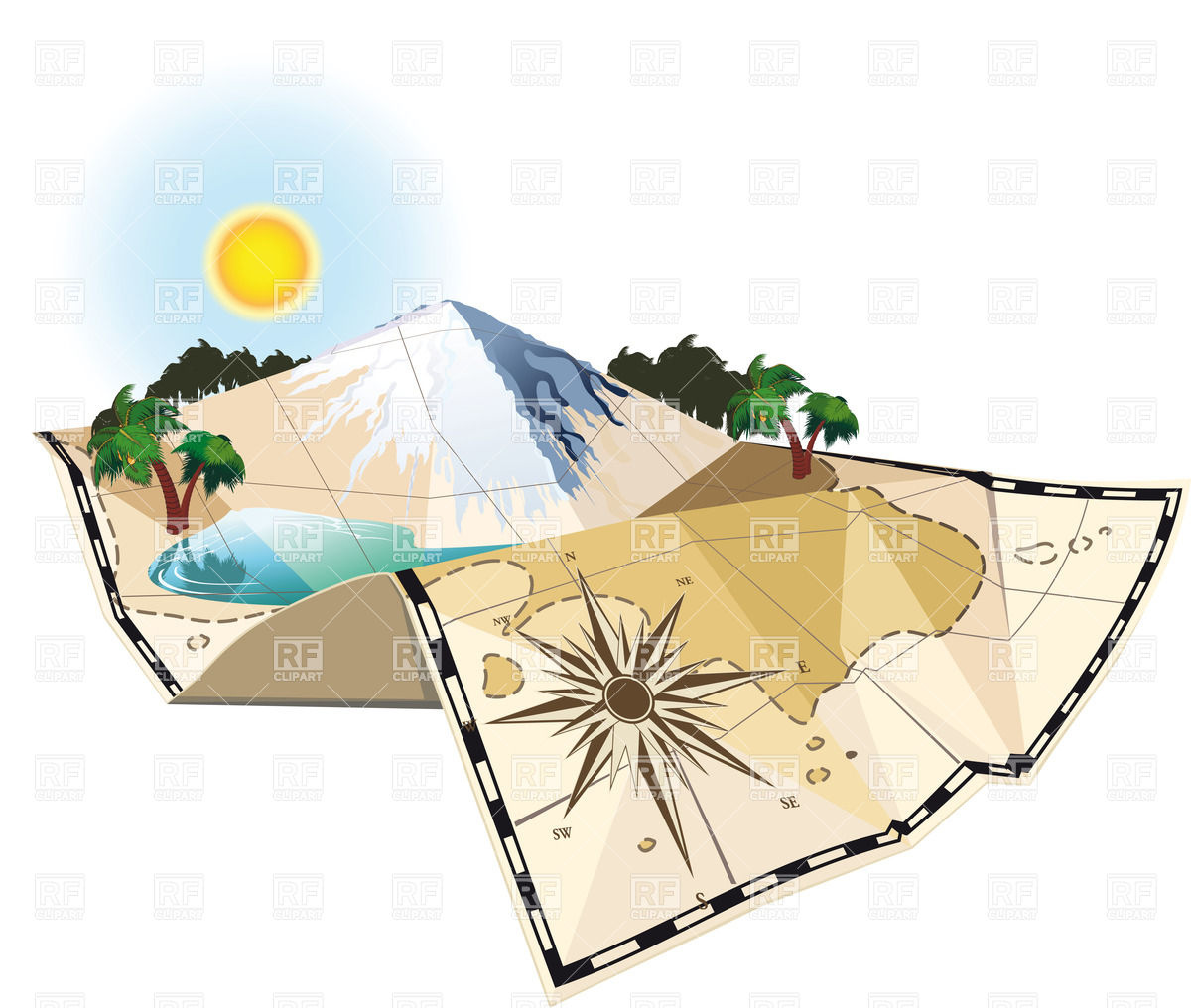 Mountain Lake And Wind Rose Download Royalty Free Vector Clipart