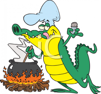 Royalty Free Clipart Image  Cajun Alligator Cooking Over An Open Fire