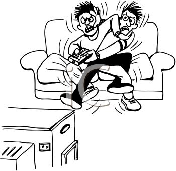 Teen Aged Boys Fighting Over A Television Remote Control Clipart Image