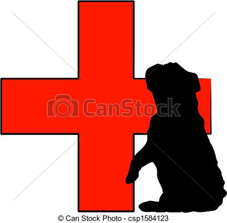 Vectors Of Animal Health Care   Dog Sitting In Front Of First Aid    
