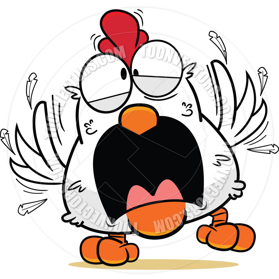 Cartoon Frantic White Chicken By Robin Crossman   Toon Vectors Eps