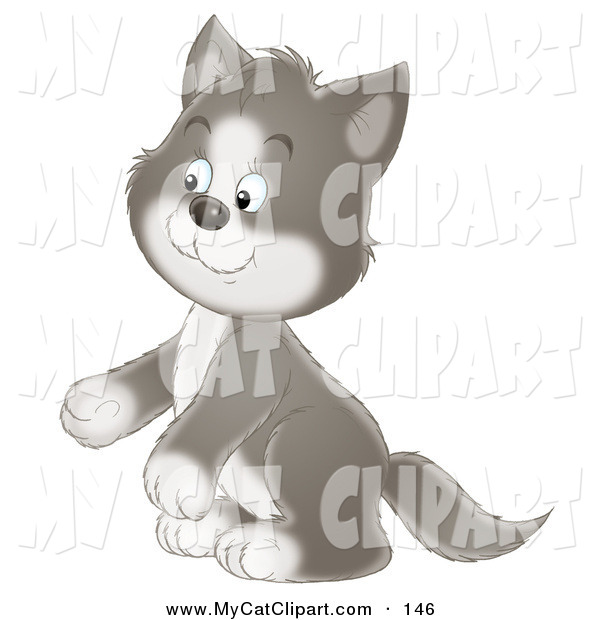 Clip Art Of A Cute Gray And White Tuxedo Kitty Cat Sitting Up On His